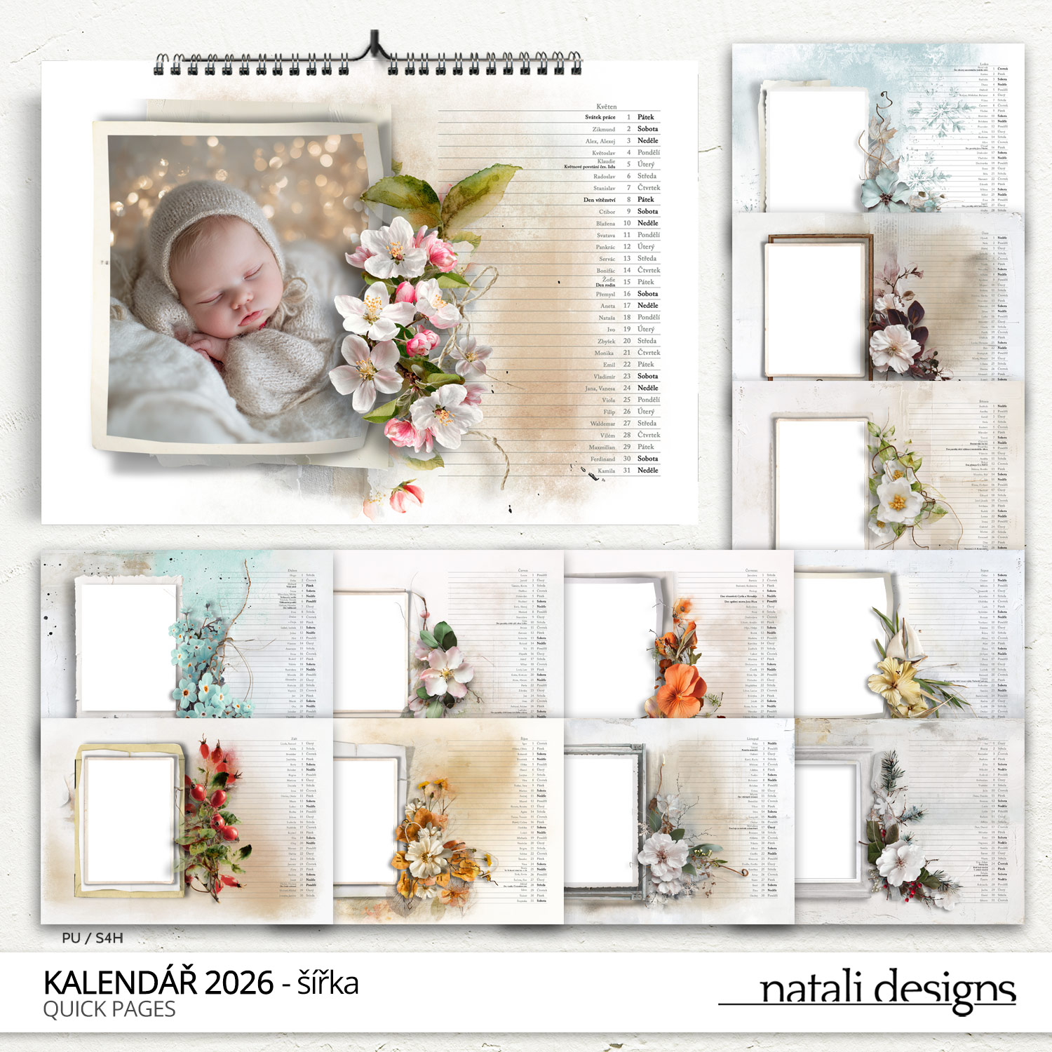 * NOVINKA * Kalendář nástěnný se jmény 26 - šířka/barevný - rámeček