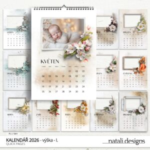 * NOVINKA * Kalendář nástěnný 26 - výška/barevný - rámeček