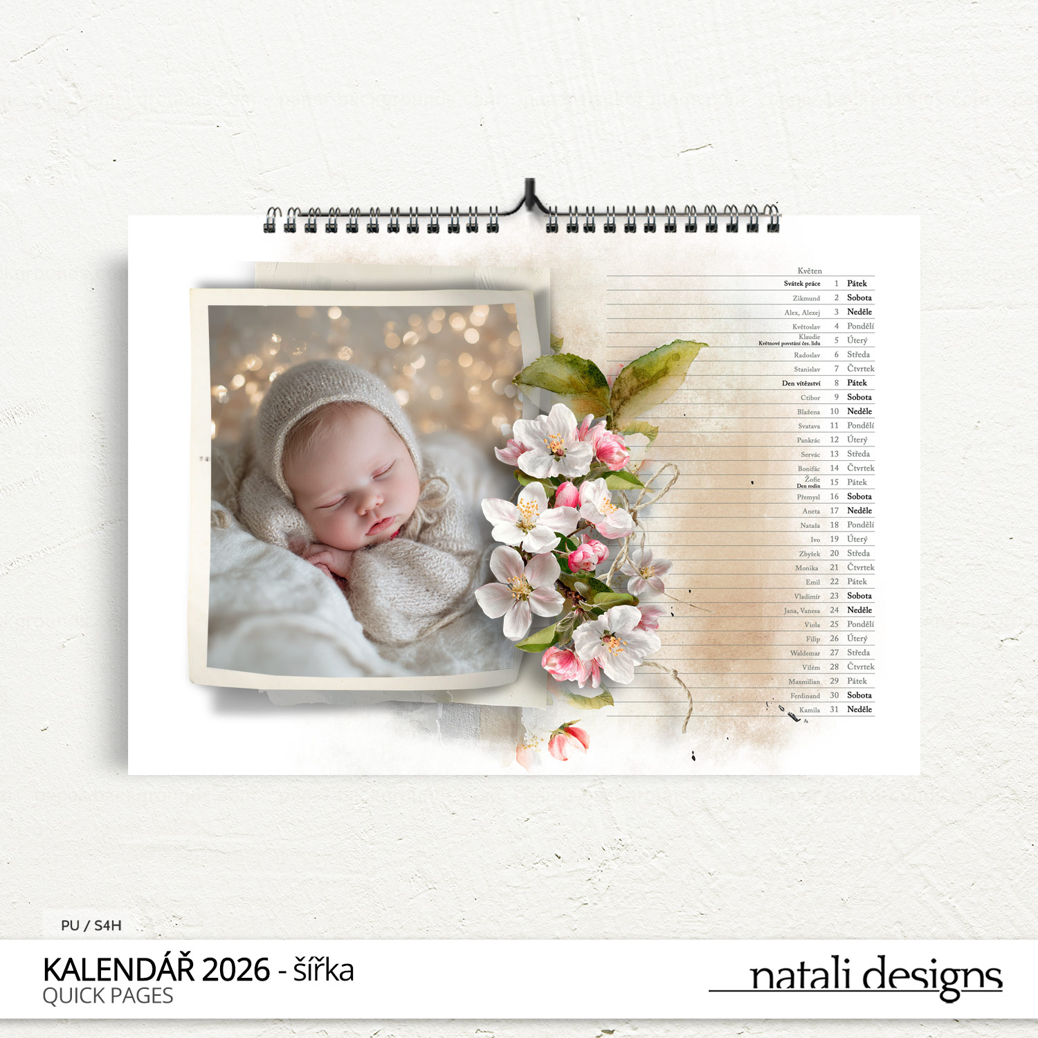 * NOVINKA * Kalendář nástěnný se jmény 26 - šířka/barevný - rámeček - Obrázek 4