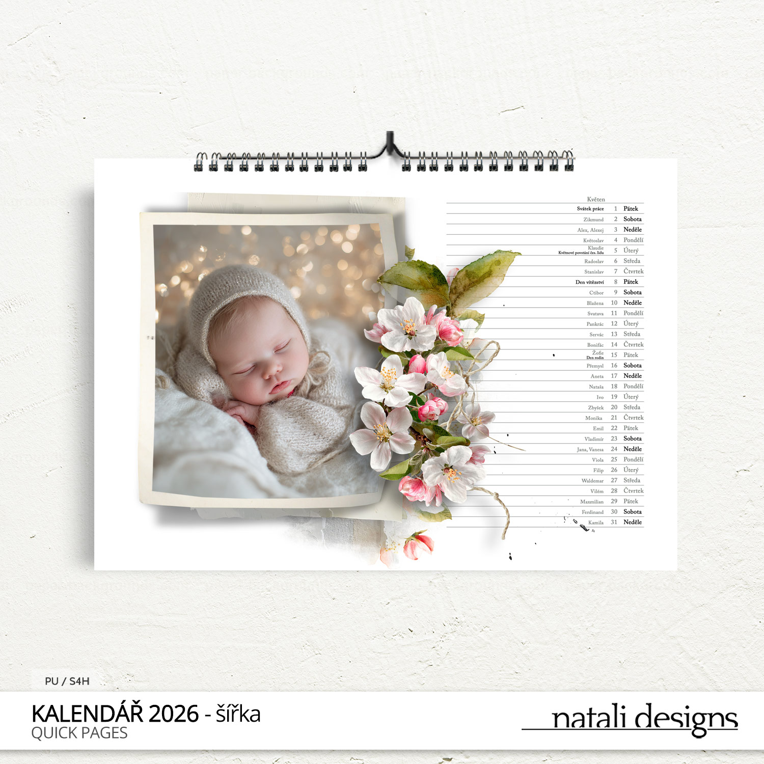 * NOVINKA * Kalendář nástěnný se jmény 26 - šířka/bílý - rámeček - Obrázek 4