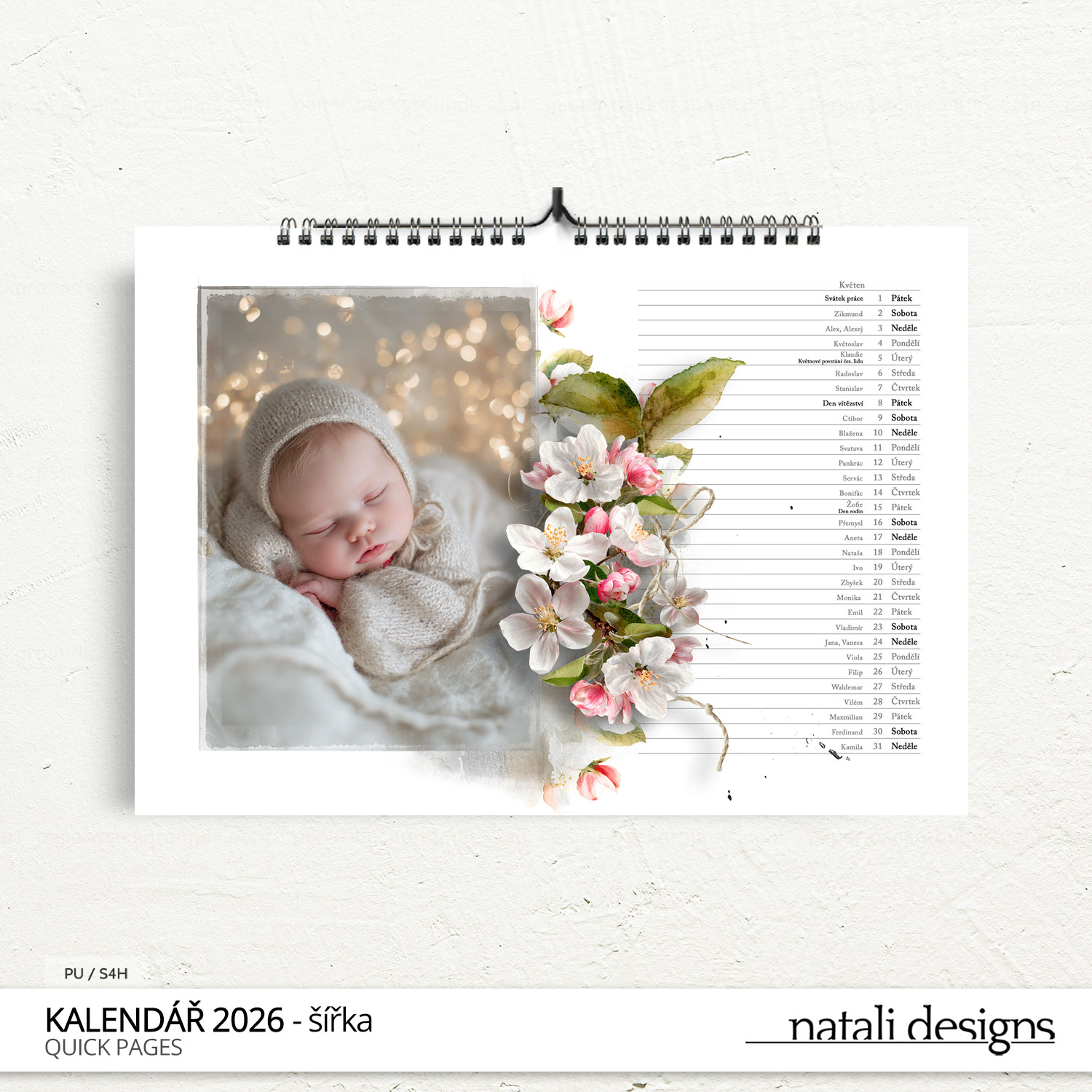 * NOVINKA * Kalendář nástěnný se jmény 26 - šířka/bílý - maska - Obrázek 4