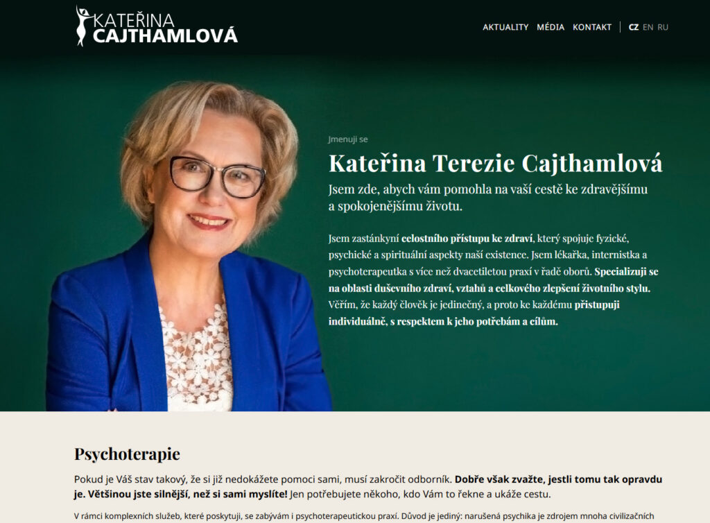 Ukázka použití loga, které jsem navrhovala (Lenka Pokorná) na webu MUDr. Katřeina Cajthamlová