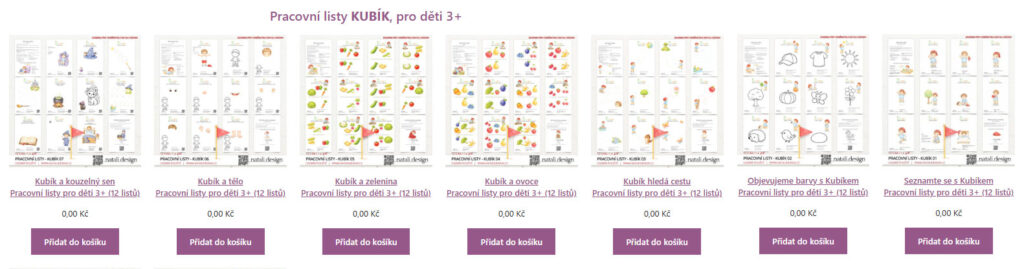 Printscreen pracovních listů jak vypadají v knihovně materiálů zdarma ke stažení. 