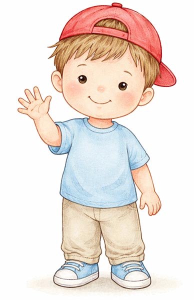 Kubík mává, malý průvodce z Pracovních listů pro děti 3+, ke stažení zdarma