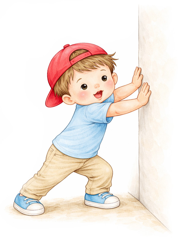 Kubík si procvičuje nohy