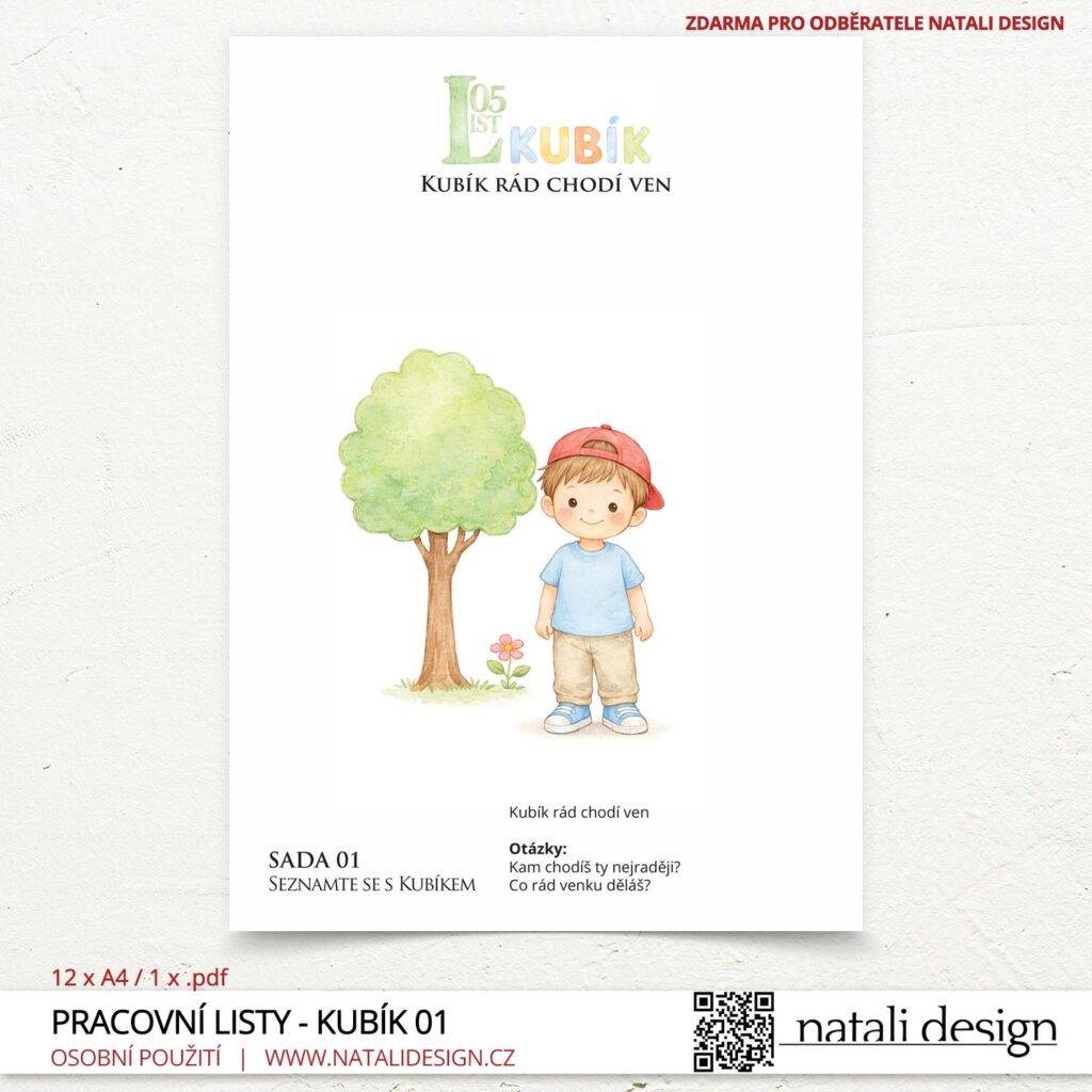 Jeden list z Pracovních listů pro děti 3+, ke stažení zdarma