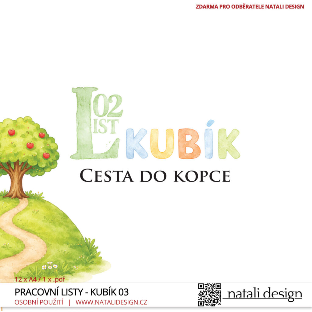 Detail ze série pracovních listů pro děti 3+, ke stažení zdarma. Kubík a cesty