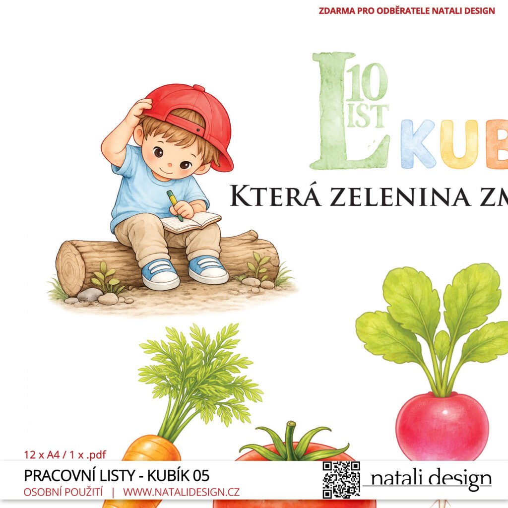 Detail listu z pracovních listů "Kubík a zelenina" pro děti 3+, které jsou ke stažení zdarma