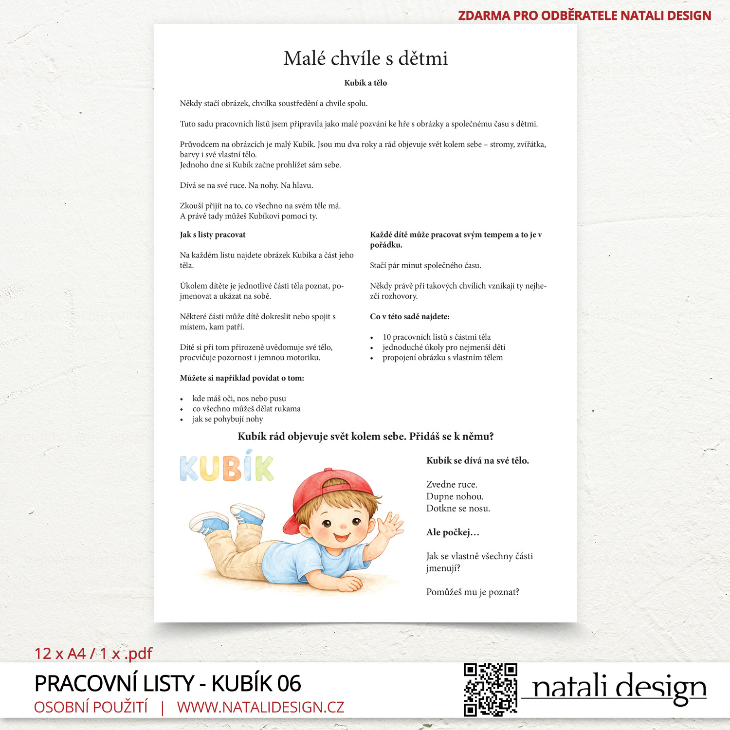 Kubík a tělo <br> Pracovní listy pro děti 3+ (12 listů) - Obrázek 2
