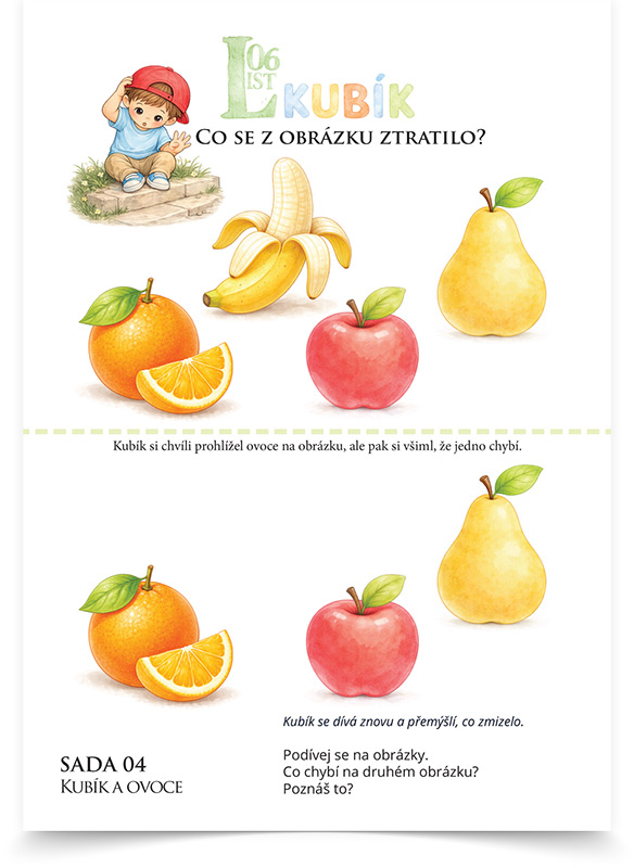 Pracovní list - ukázka 3. série - Kubík a ovoce