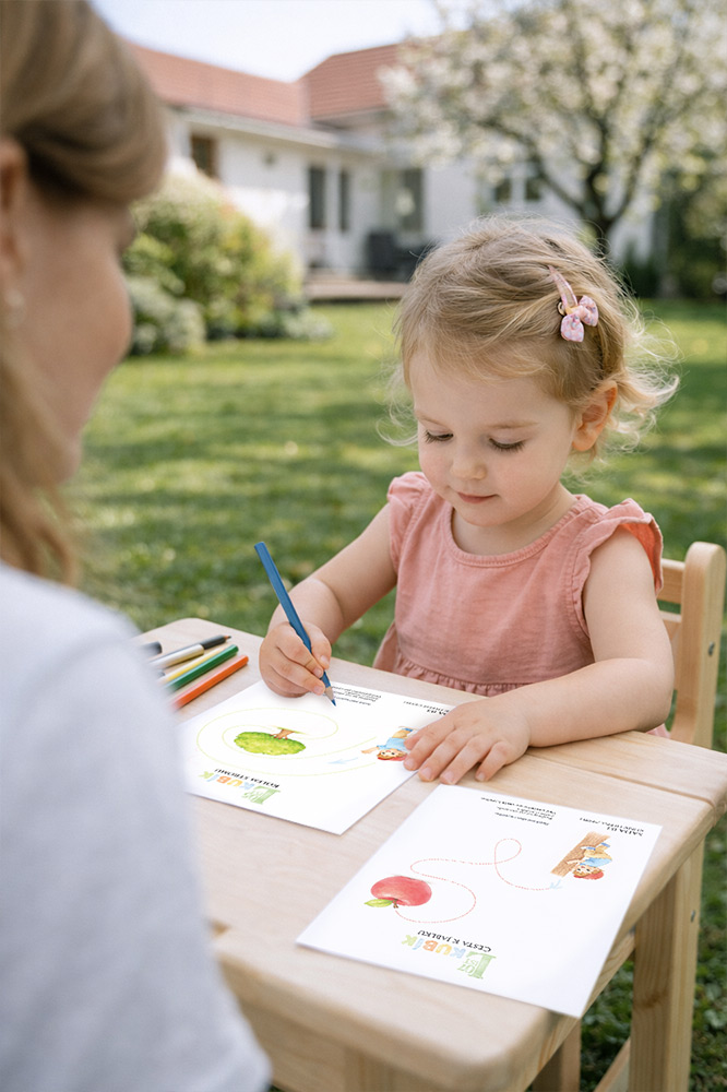 Holčička kreslí cesty.
