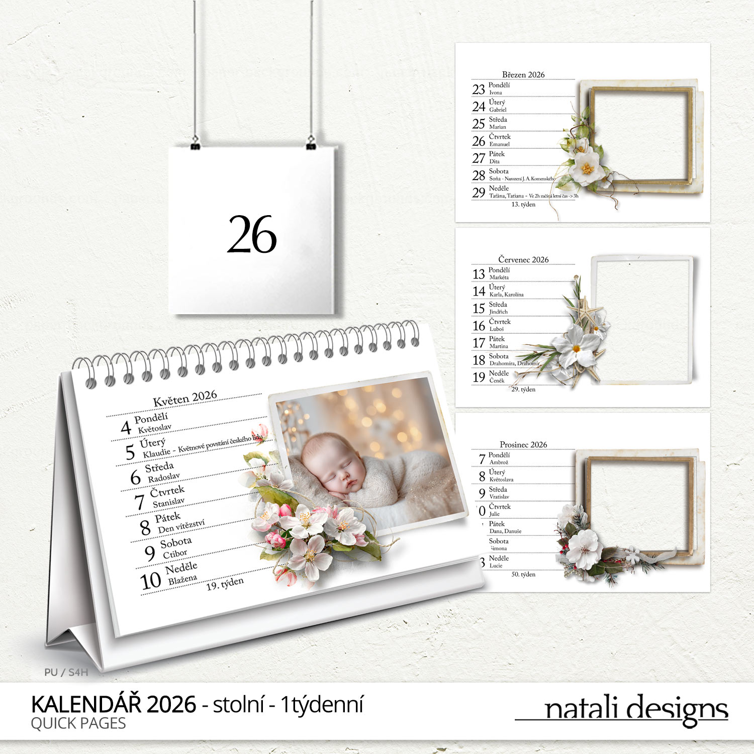 Kalendář 26 – stolní týdenní – barevný/bílý - Obrázek 6