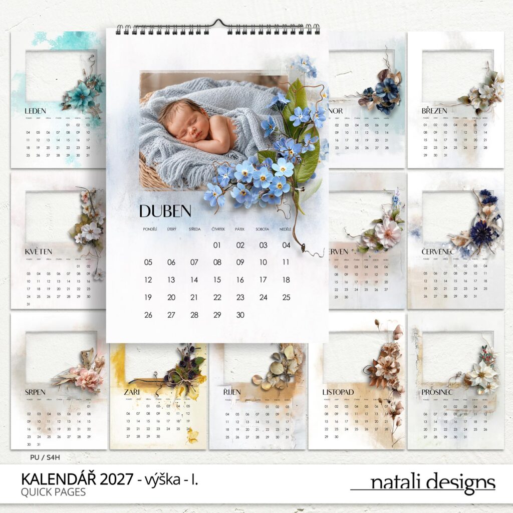 Kalendář 27 - nástěnný na výšku - barevný/bílý